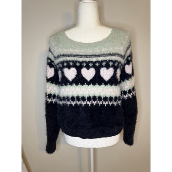 Victoria's Secret Soft Cozy Fuzzy Crop Fair Isle Sweater Shirt Top Small - Picture 2 of 8